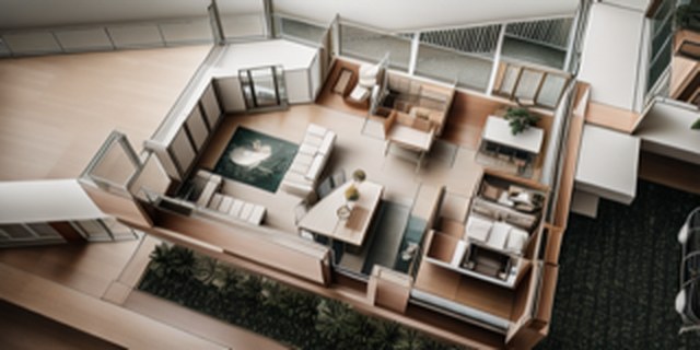 Interior aerial — living and study areas